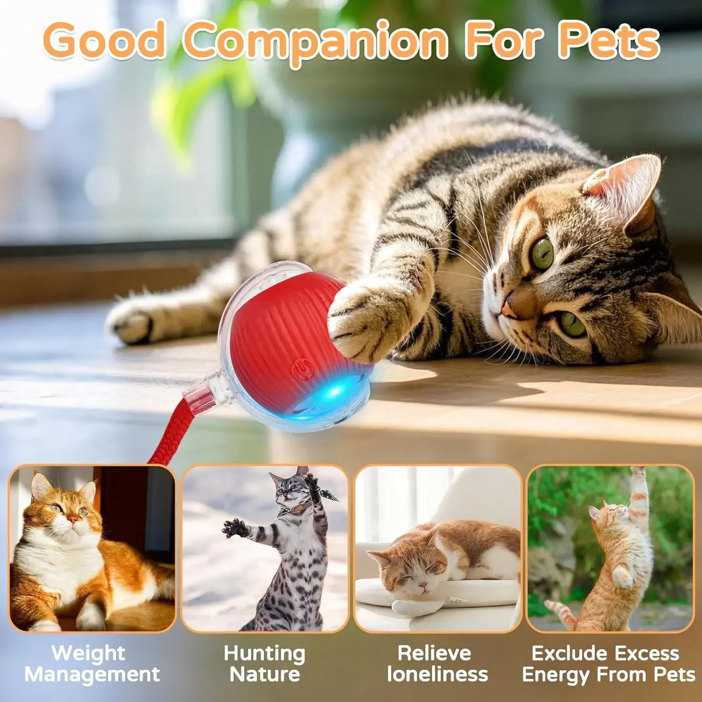 1/2 PCS Cat Interactive Ball Toy Automatic Rolling Ball Faux Tail Rechargeable Smart Pet Electric Toy Pet Toy Imitate Mouse