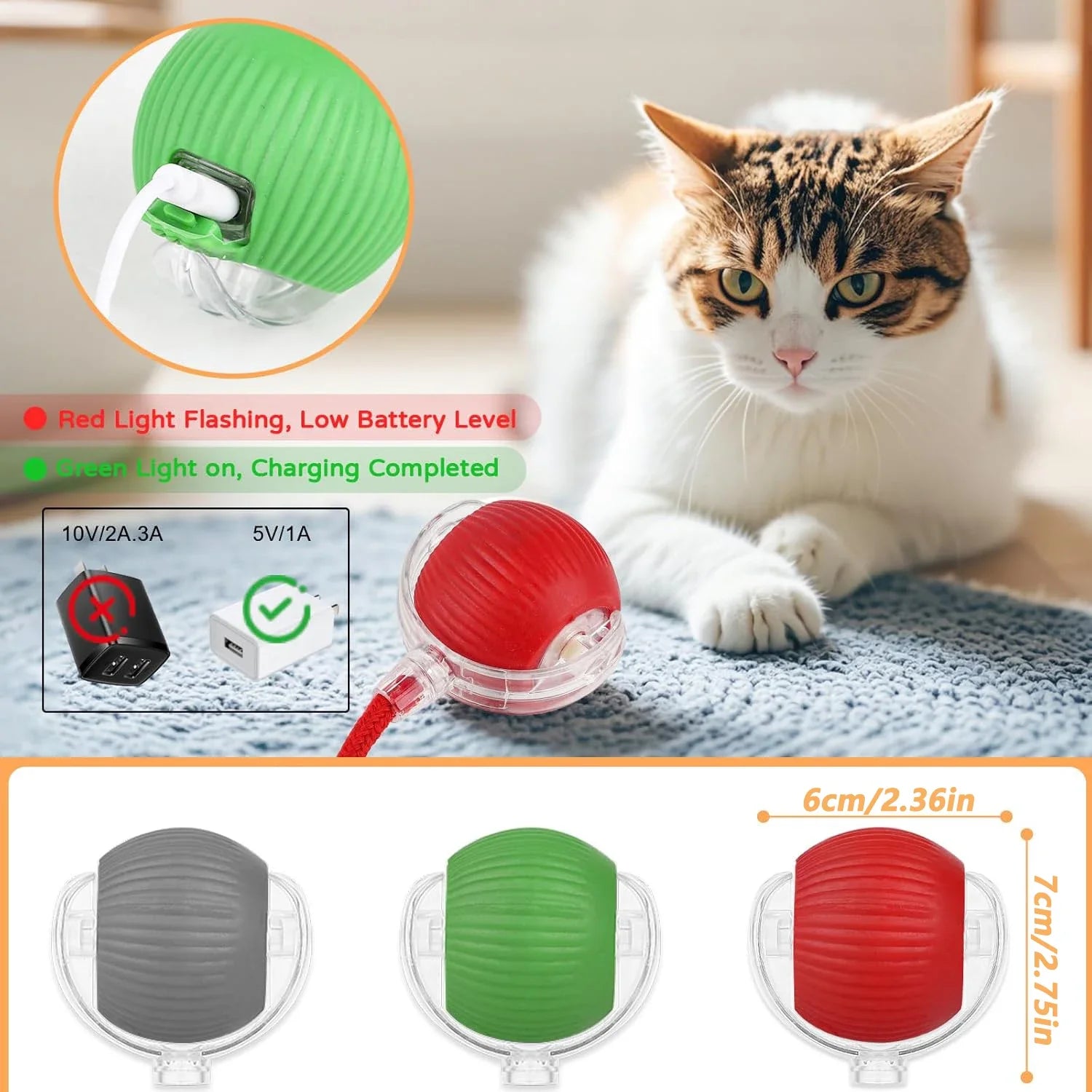 1/2 PCS Cat Interactive Ball Toy Automatic Rolling Ball Faux Tail Rechargeable Smart Pet Electric Toy Pet Toy Imitate Mouse