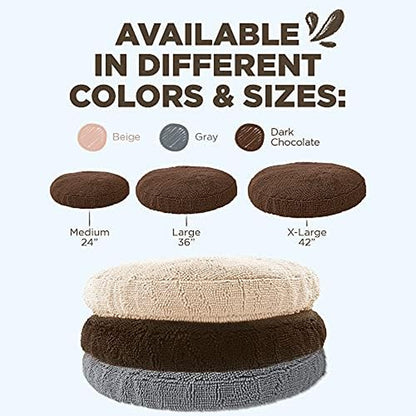 Soggy Doggy Super Snoozer round Dog Bed, Dark Chocolate, XL 42"X42"X7" | Removable, Zip-Off Washable Cover; Plush round Design; for Small to Large Breeds; Car & Living Room Use