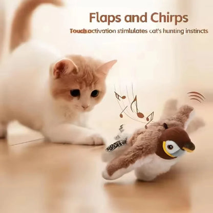 Upgraded Interactive Chirping Bird Cat Toys with Flapping Wings,No Flying Birds Cats Toy, Flying Simulation Electric Sparrow Shaking Hunting Pet Toy for Indoor-Larger