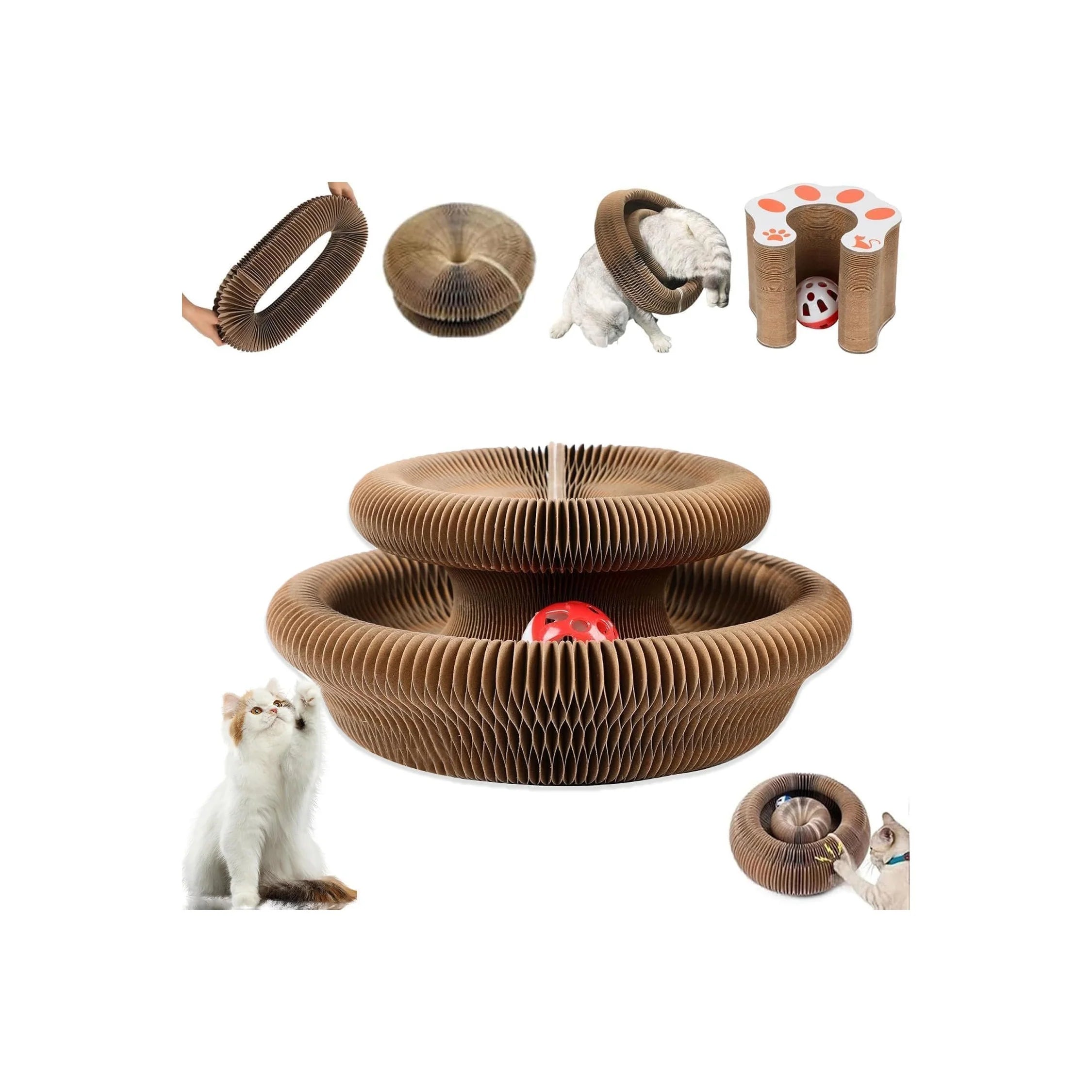 Kitty Curls Cat Toy,Magic Organ Cat Toy,Cat Scratcher for Grinding Claw Cardboard Cat Toys,Interactive Scratch Pad with Toy Ball